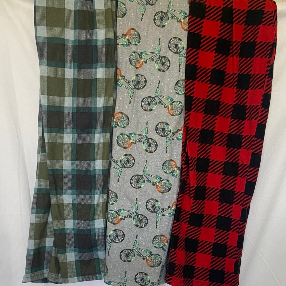 Bundle of 3 Kids Pajamas Set - Plaid, Bicycle, and Buffalo Check size 12-14